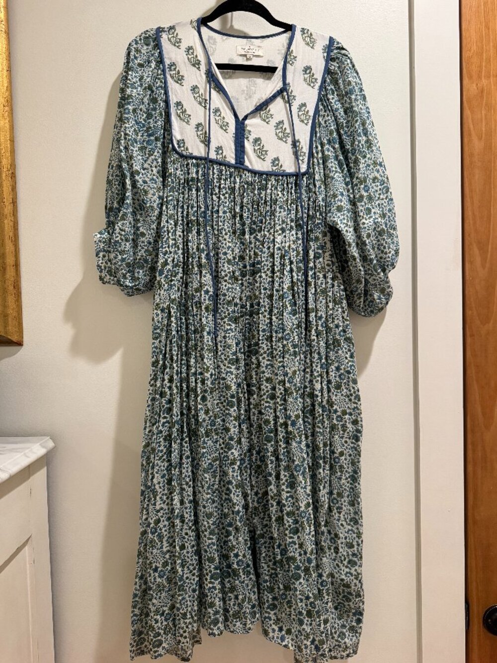Beautiful green and blue Jaiper Art block print dress, size medium